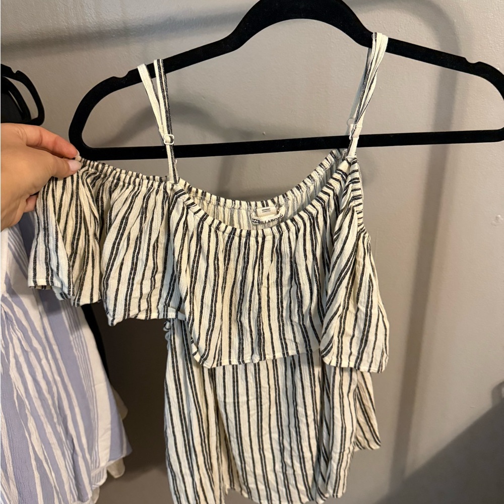 Billabong Black and Blue Asymmetrical Ruffled Tank Top
